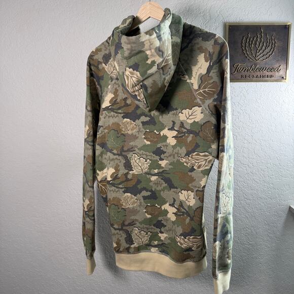 Men's Brixton Green Brown Leaf Camo Builders Fleece Hood Size Medium NEW - Picture 8 of 12